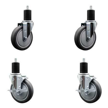 Service Caster 5'' SS Thermoplastic Rubber Wheel Swivel 1-3/4'' Expanding Stem Caster Set 2 Brakes, 4PK SCC-SSEX20S514-TPRB-2-TLB-2-134